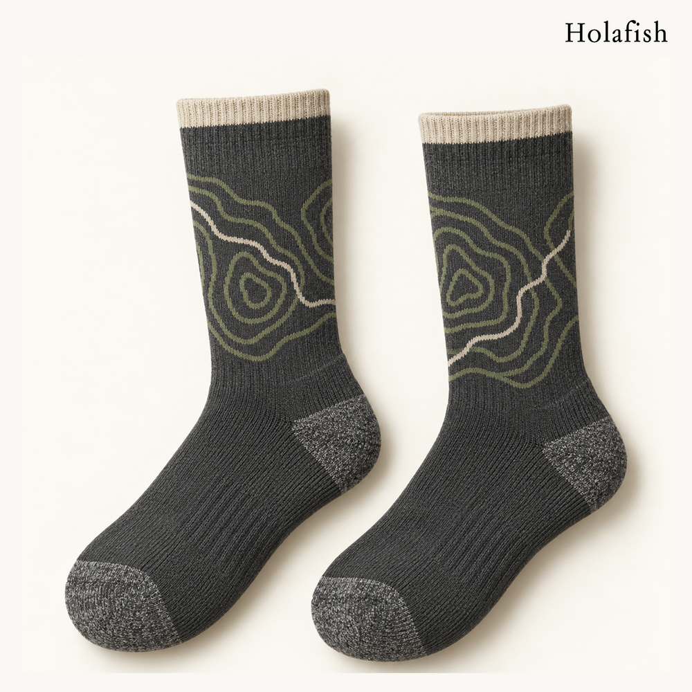 Holafish Contour Lines original crew sock design in Graphite