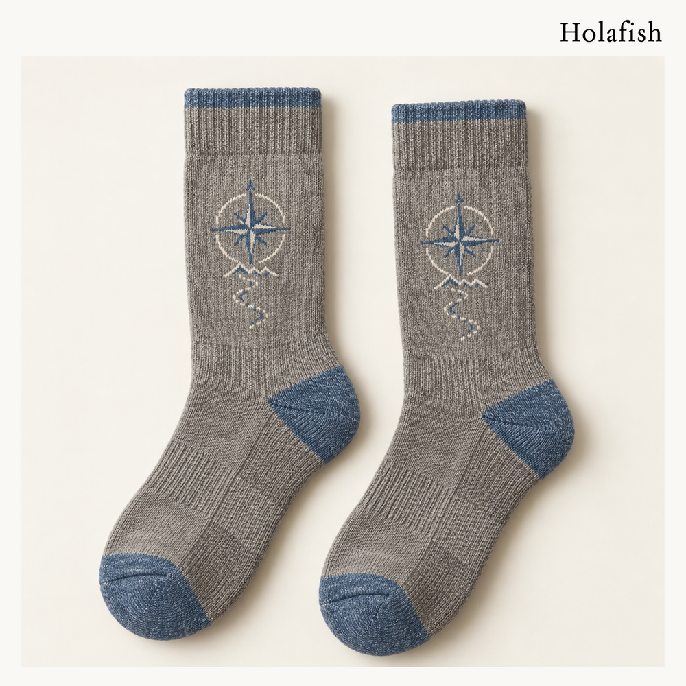 Holafish Journey Keepsake original crew sock design in Stone / blue