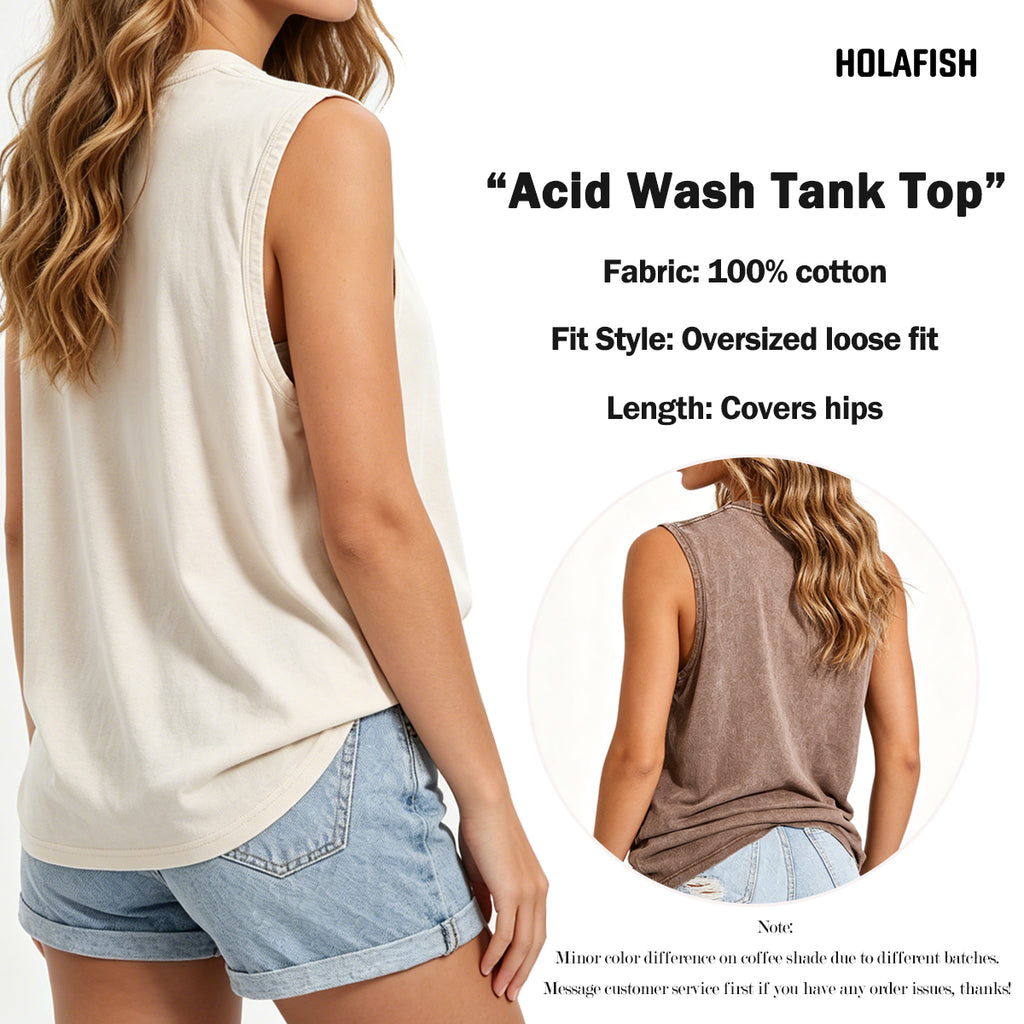 Holafish 3Pack Acid Wash Tank Top Womens Loose Fit Casual Flowy Tank Tops Crew Neck Trendy Sleeveless Summer Tops Clothes Spring Outfits 2026