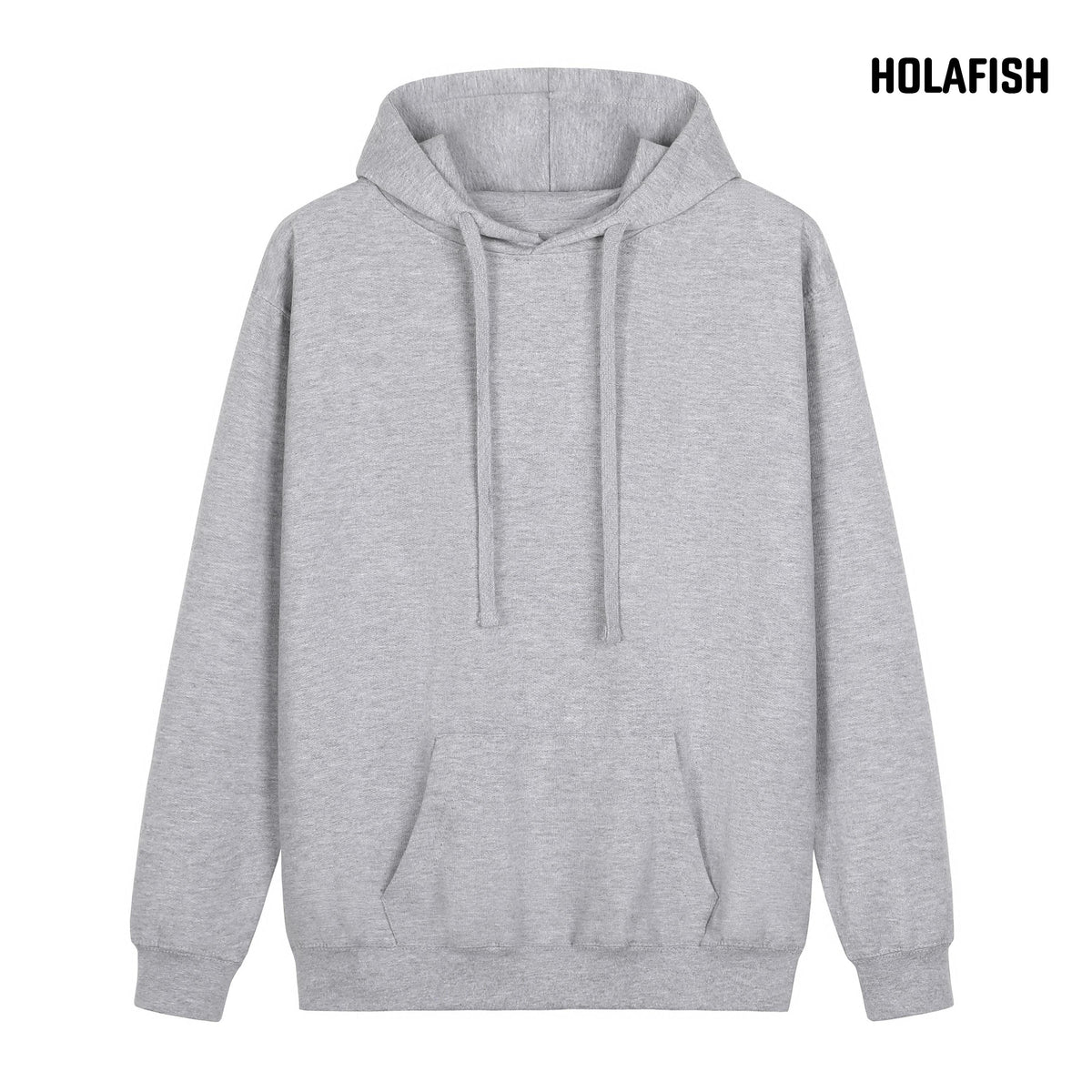 Holafish Fleece Hoodie, No Print, Light Gray, front flat lay.