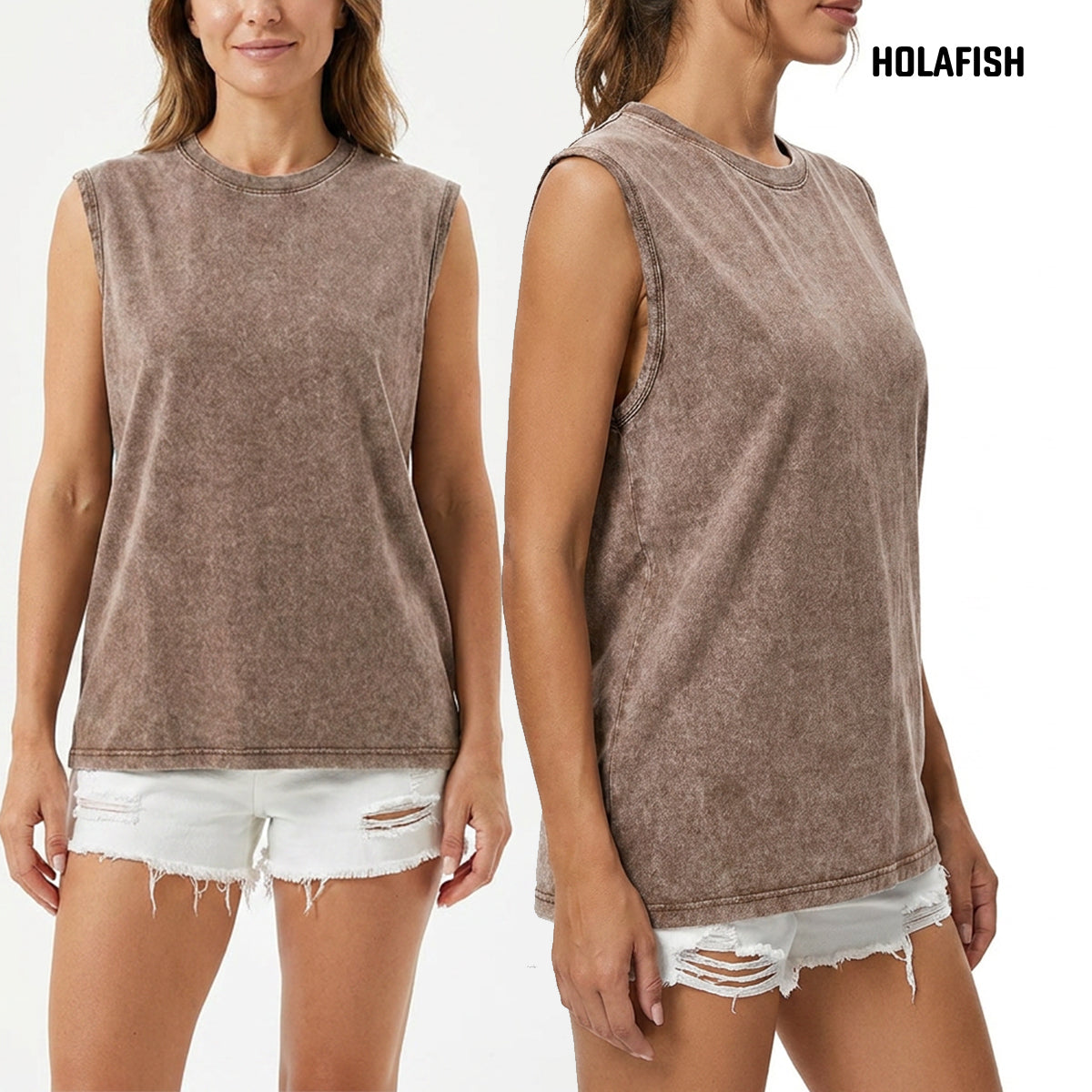 Holafish 3Pack Acid Wash Tank Top Womens Loose Fit Casual Flowy Tank Tops Crew Neck Trendy Sleeveless Summer Tops Clothes Spring Outfits 2026