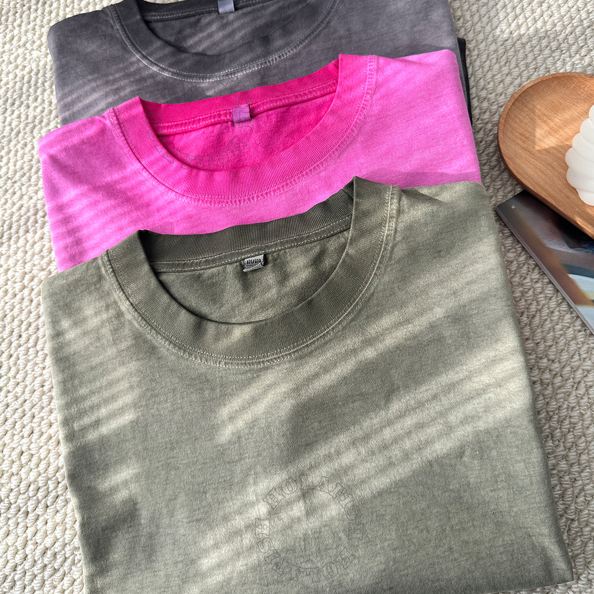 Holafish Womens Vintage Washed T-shirts Cotton Dirty Washed Trendy Gradient Color T-Shirt, High Quality Street Trendy Personalized Clothing Must-Have for Fashion People