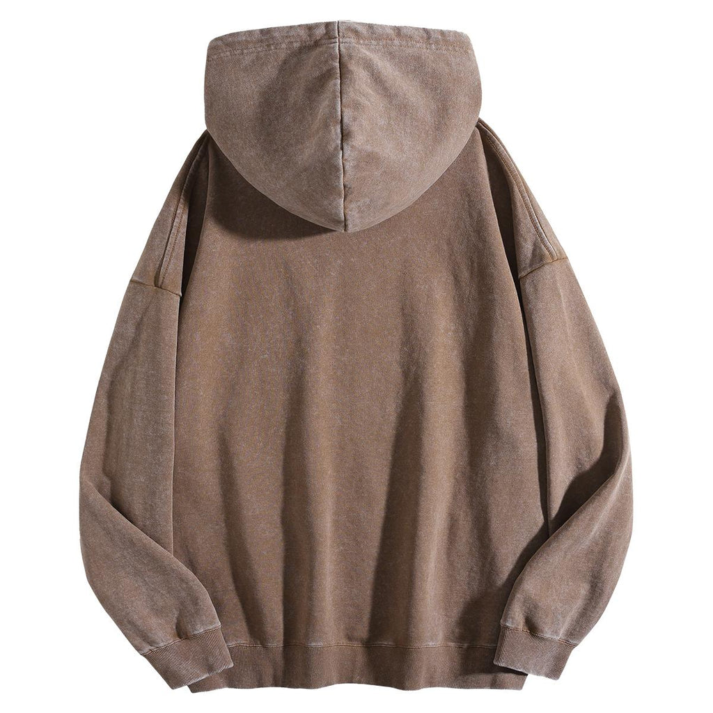 Holafish Acid-Wash Hoodie, 89, Coffee, plain back flat lay; graphic is on front.