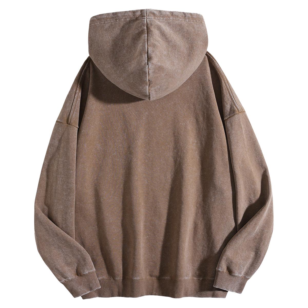 Holafish Acid-Wash Hoodie, 89, Coffee, plain back flat lay; graphic is on front.