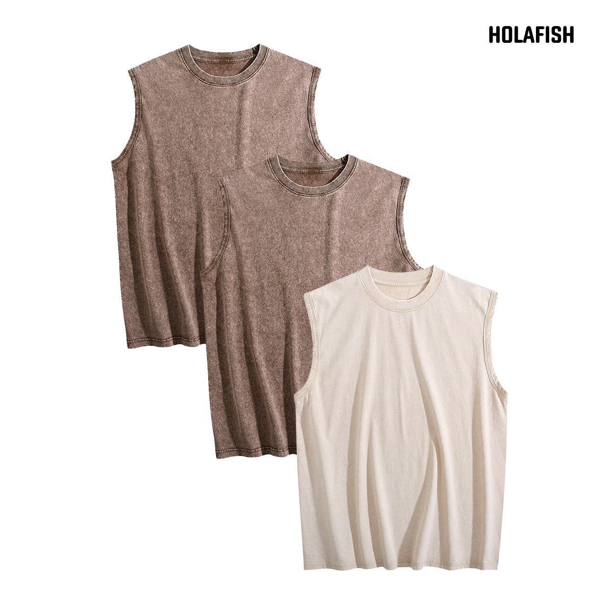Holafish 3Pack Acid Wash Tank Top Womens Loose Fit Casual Flowy Tank Tops Crew Neck Trendy Sleeveless Summer Tops Clothes Spring Outfits 2026