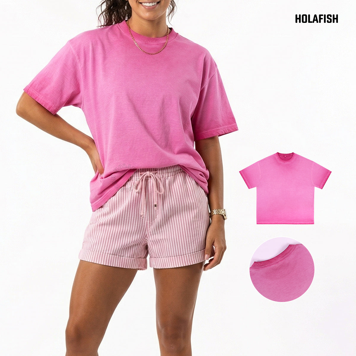 Holafish Womens Vintage Washed T-shirts Cotton Dirty Washed Trendy Gradient Color T-Shirt, High Quality Street Trendy Personalized Clothing Must-Have for Fashion People