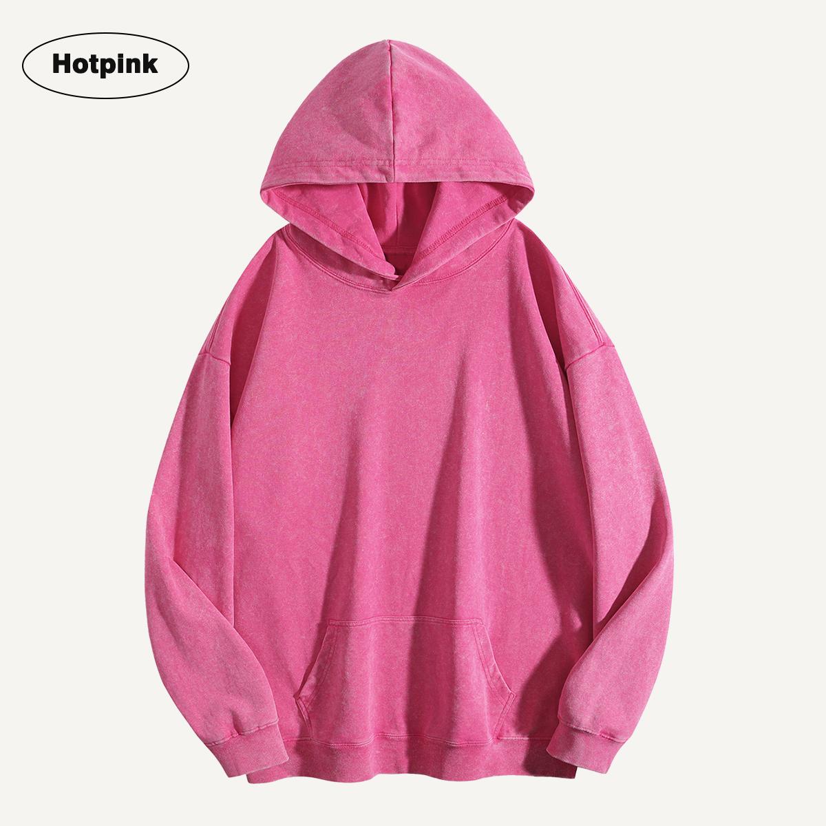 Holafish Acid-Wash Hoodie, No Print, Pink, front flat lay.