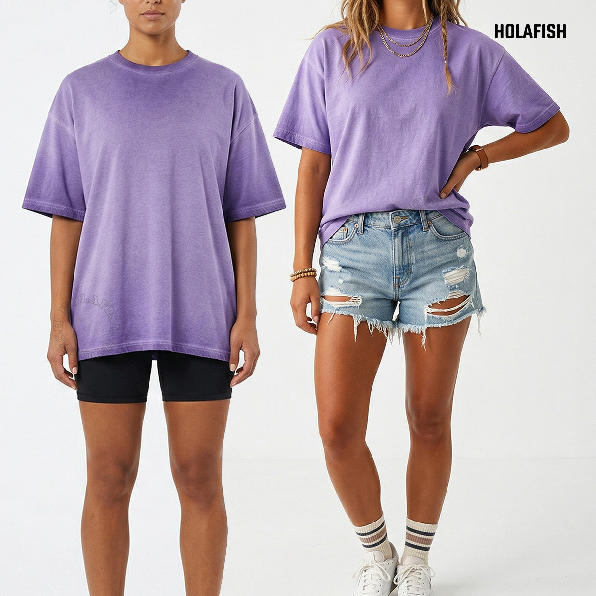 Holafish Womens Vintage Washed T-shirts Cotton Dirty Washed Trendy Gradient Color T-Shirt, High Quality Street Trendy Personalized Clothing Must-Have for Fashion People