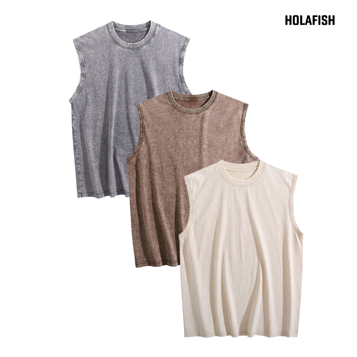 Holafish 3Pack Acid Wash Tank Top Womens Loose Fit Casual Flowy Tank Tops Crew Neck Trendy Sleeveless Summer Tops Clothes Spring Outfits 2026