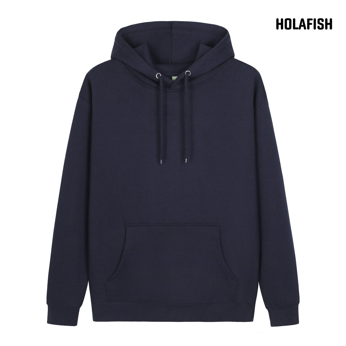 Holafish Fleece Hoodie, No Print, Navy, front flat lay.