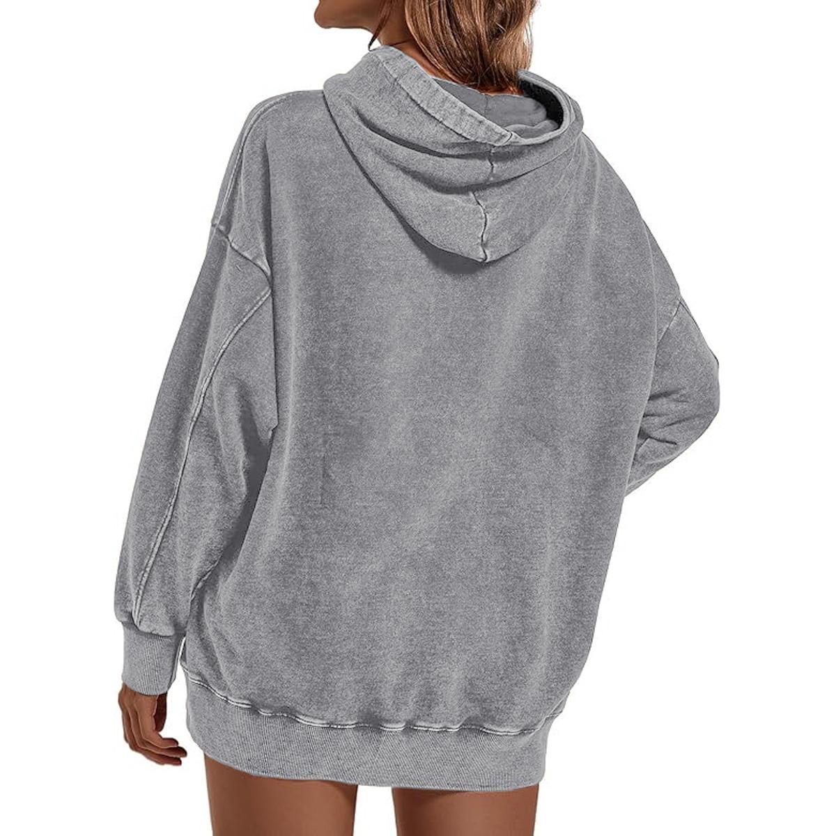 Holafish Acid-Wash Hoodie, No Print, Gray, model back view.