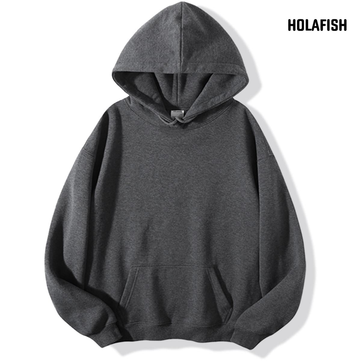 Holafish Fleece Hoodie, No Print, Gray, front flat lay.
