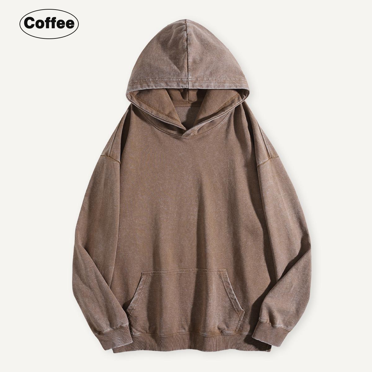 Holafish Acid-Wash Hoodie, No Print, Coffee, front flat lay.