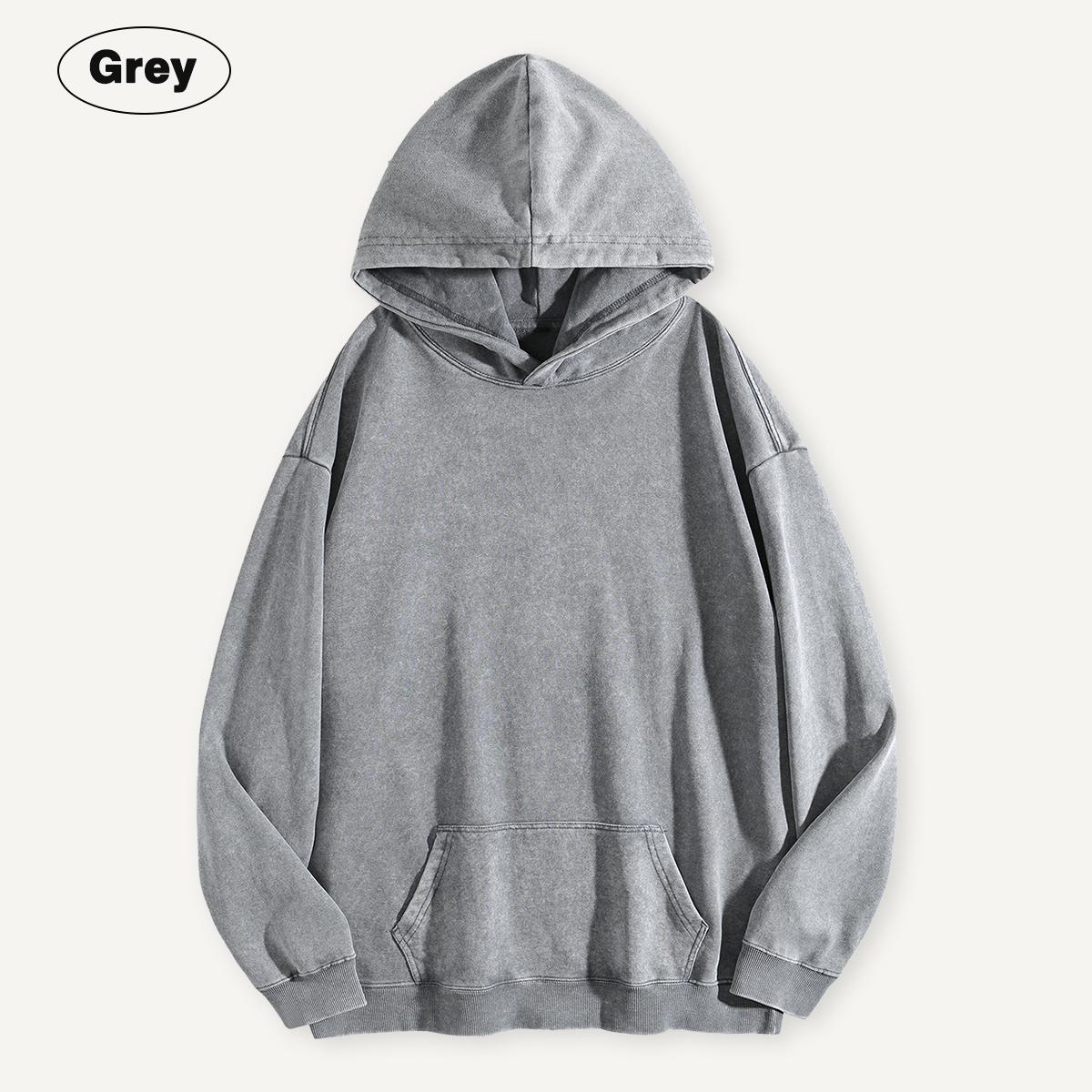 Holafish Acid-Wash Hoodie, No Print, Gray, front flat lay.