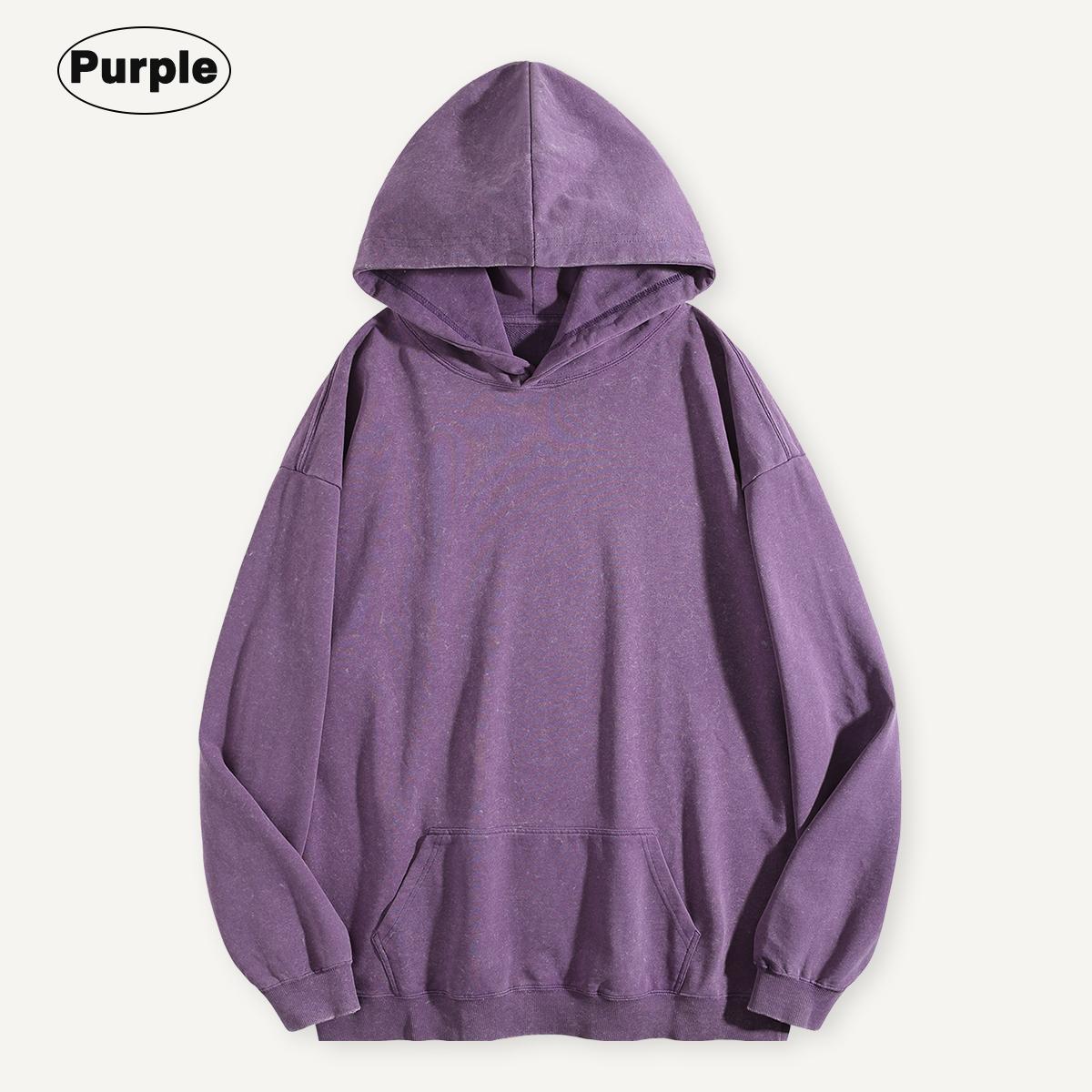 Holafish Acid-Wash Hoodie, No Print, Purple, front flat lay.
