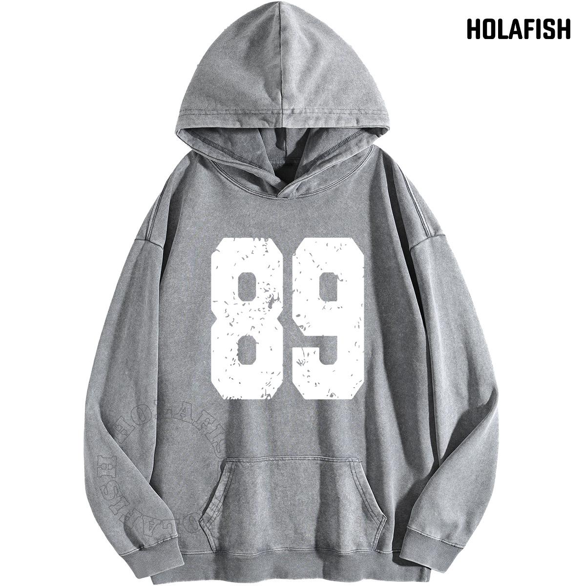 Holafish Acid-Wash Hoodie, 89, Gray, front flat lay.