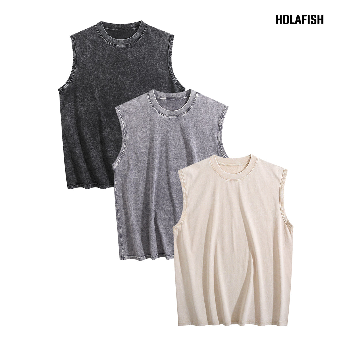 Holafish 3Pack Acid Wash Tank Top Womens Loose Fit Casual Flowy Tank Tops Crew Neck Trendy Sleeveless Summer Tops Clothes Spring Outfits 2026