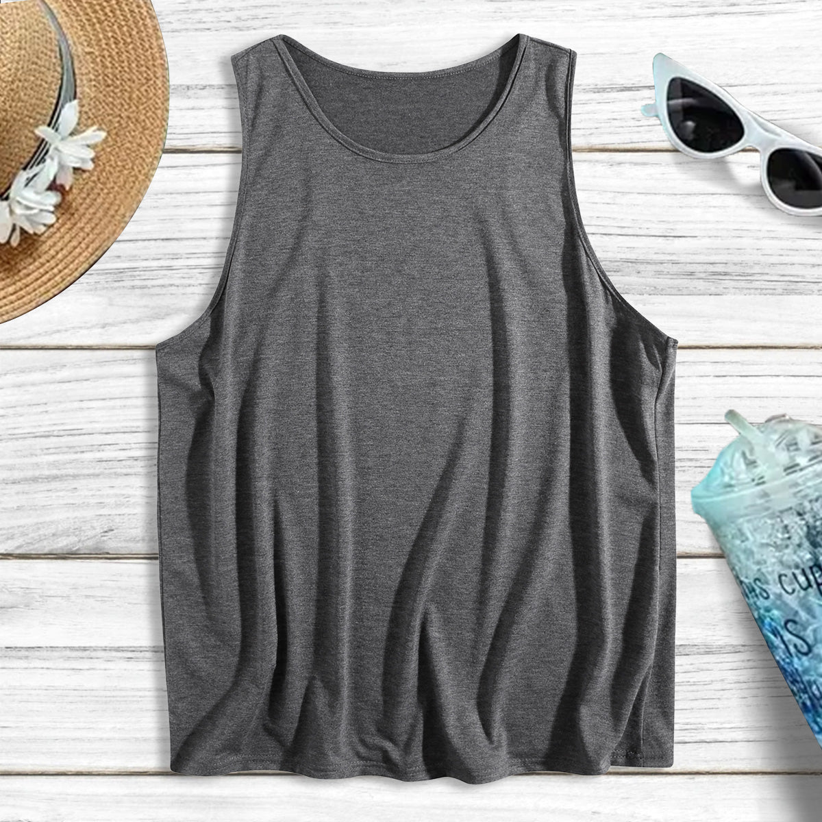 Holafish 2Pack Summer Tank Tops for Women Plain Round Neck Sleeveles T Shirts Loose Breathable Workout Racerback Tank Tops Soft Polyester Solid Color