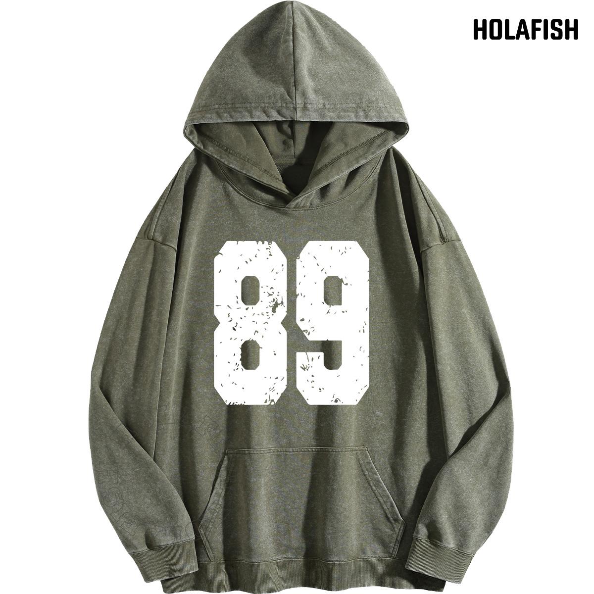 Holafish Acid-Wash Hoodie, 89, Army Green, front flat lay.