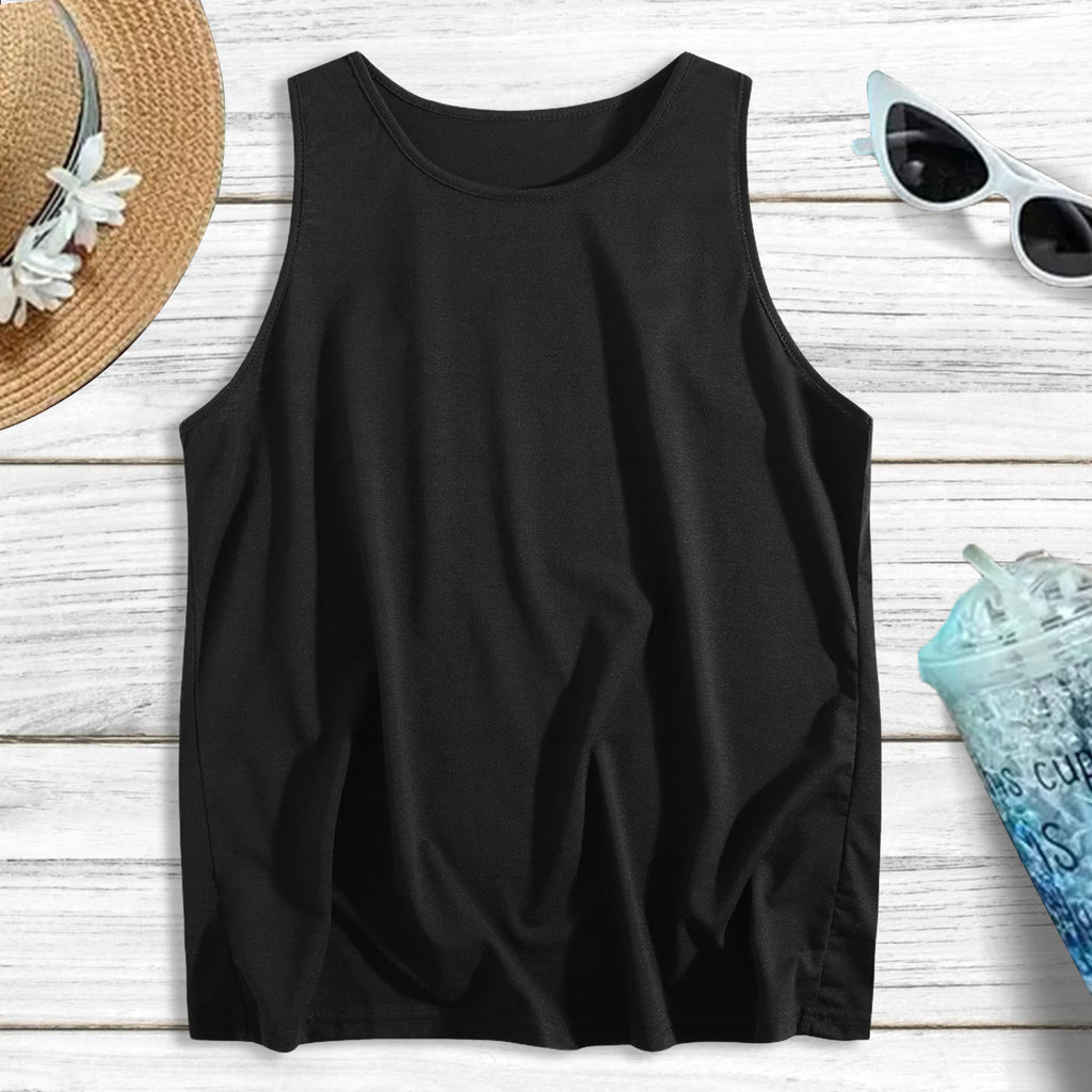Holafish 2Pack Summer Tank Tops for Women Plain Round Neck Sleeveles T Shirts Loose Breathable Workout Racerback Tank Tops Soft Polyester Solid Color