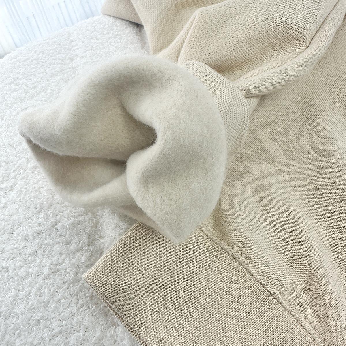 Holafish Everyday Fleece Hoodie, No Print, Sand, inner fleece and sleeve detail.