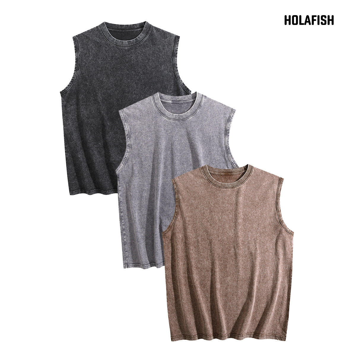 Holafish 3Pack Acid Wash Tank Top Womens Loose Fit Casual Flowy Tank Tops Crew Neck Trendy Sleeveless Summer Tops Clothes Spring Outfits 2026