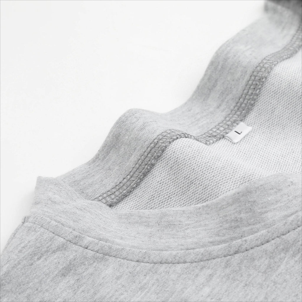 Holafish Graphic Crewneck Sweatshirt, Ghost Lace Bow, Gray, collar stitching detail.