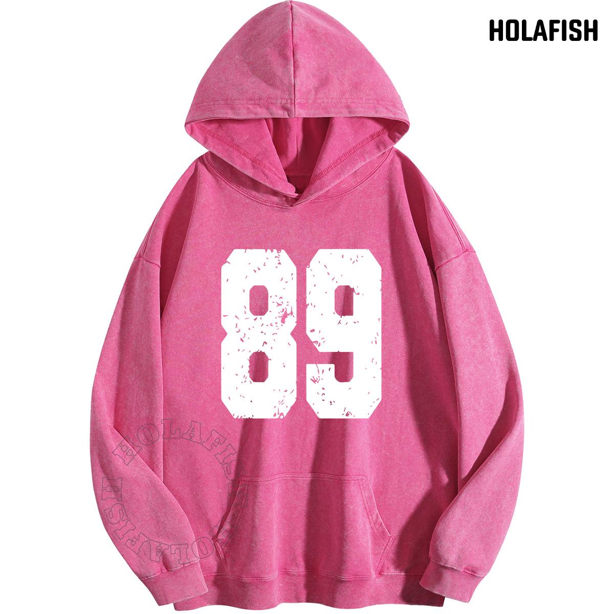 Holafish Acid-Wash Hoodie, 89, Pink, front flat lay.