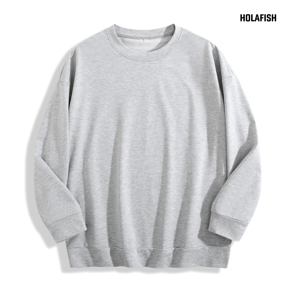 Holafish DG501 No Print crewneck sweatshirt in Grey, front flat lay.