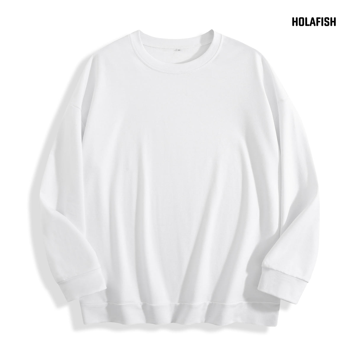 Holafish DG501 No Print crewneck sweatshirt in White, front flat lay.