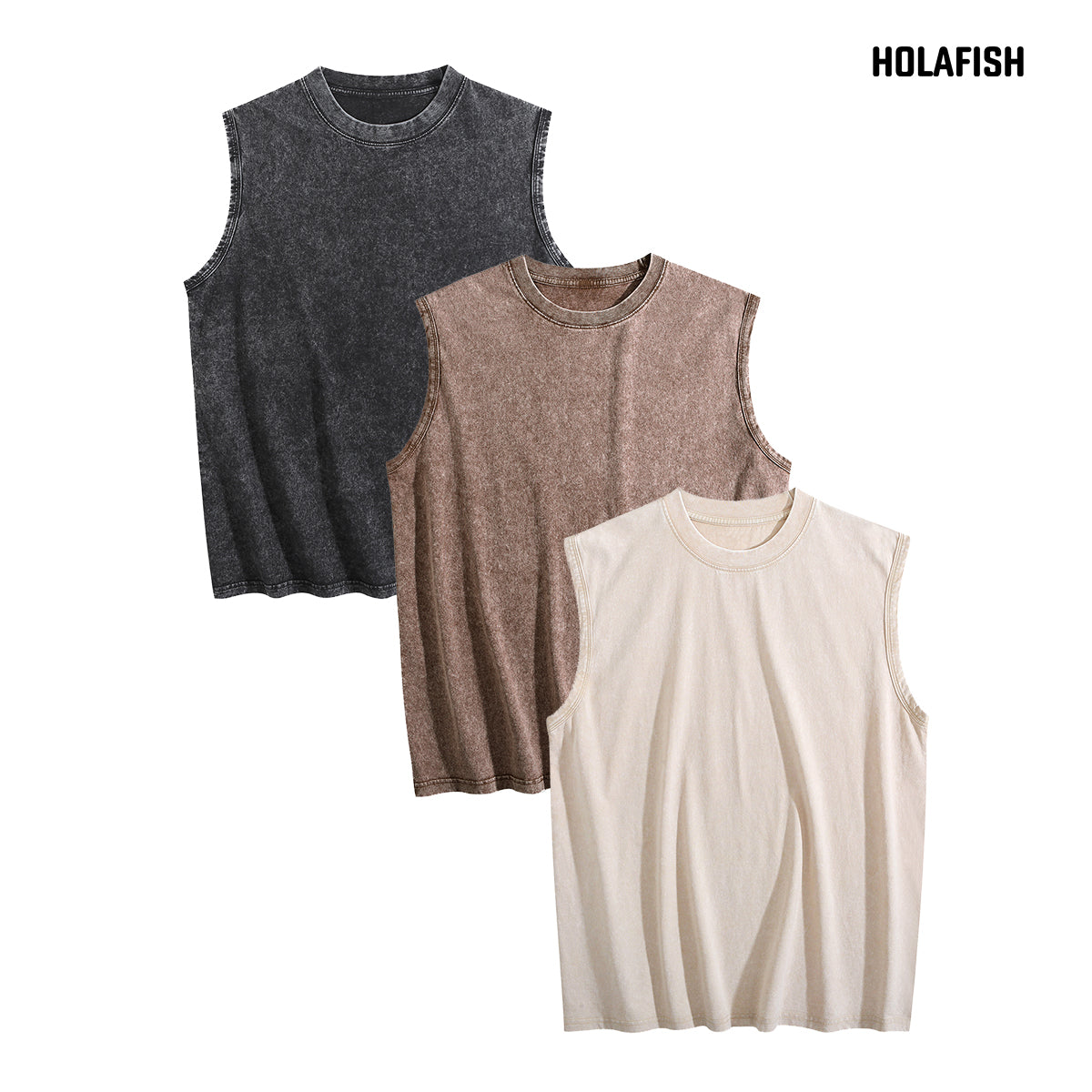 Holafish 3Pack Acid Wash Tank Top Womens Loose Fit Casual Flowy Tank Tops Crew Neck Trendy Sleeveless Summer Tops Clothes Spring Outfits 2026