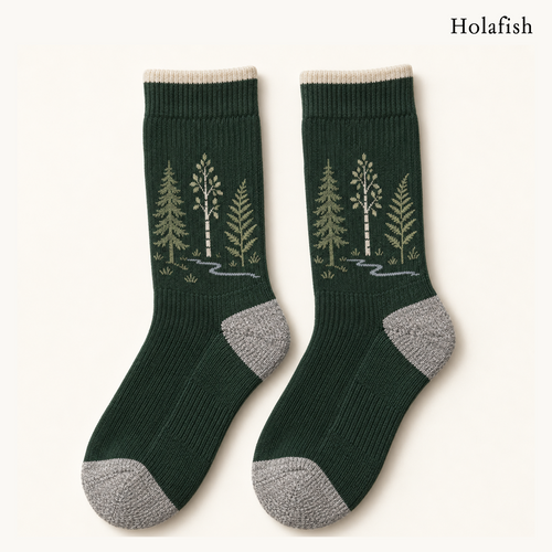 Holafish Forest Trail original crew sock design in Forest green