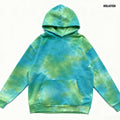 Holafish Allover-Pattern Hoodie, Tie-Dye, Green, tie-dye hoodie front flat lay.
