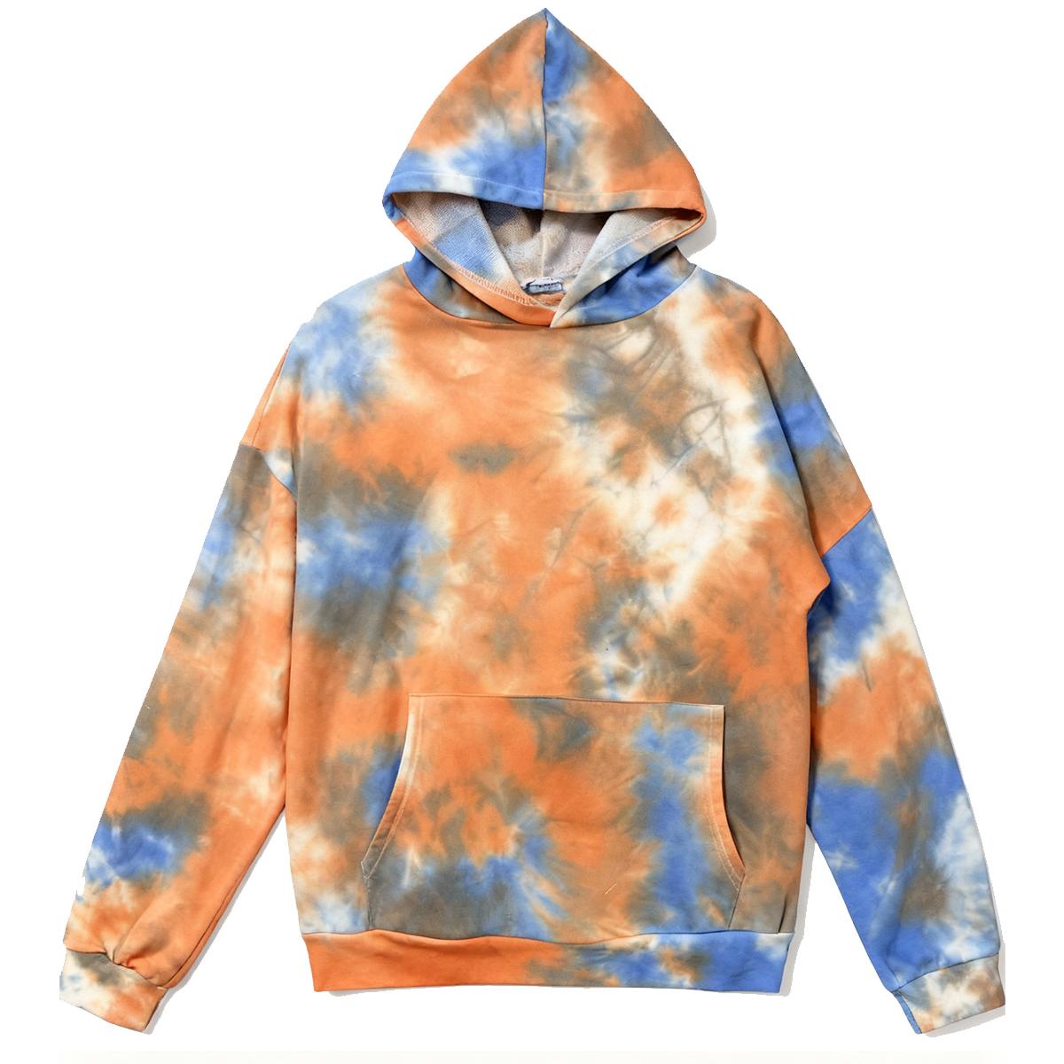 Holafish Allover-Pattern Hoodie, Tie-Dye, Burnt Orange, tie-dye hoodie front flat lay.