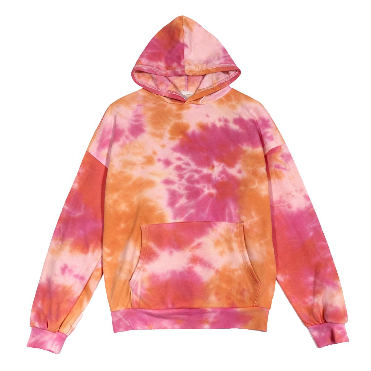 Holafish Allover-Pattern Hoodie, Tie-Dye, Pink, tie-dye hoodie front flat lay.