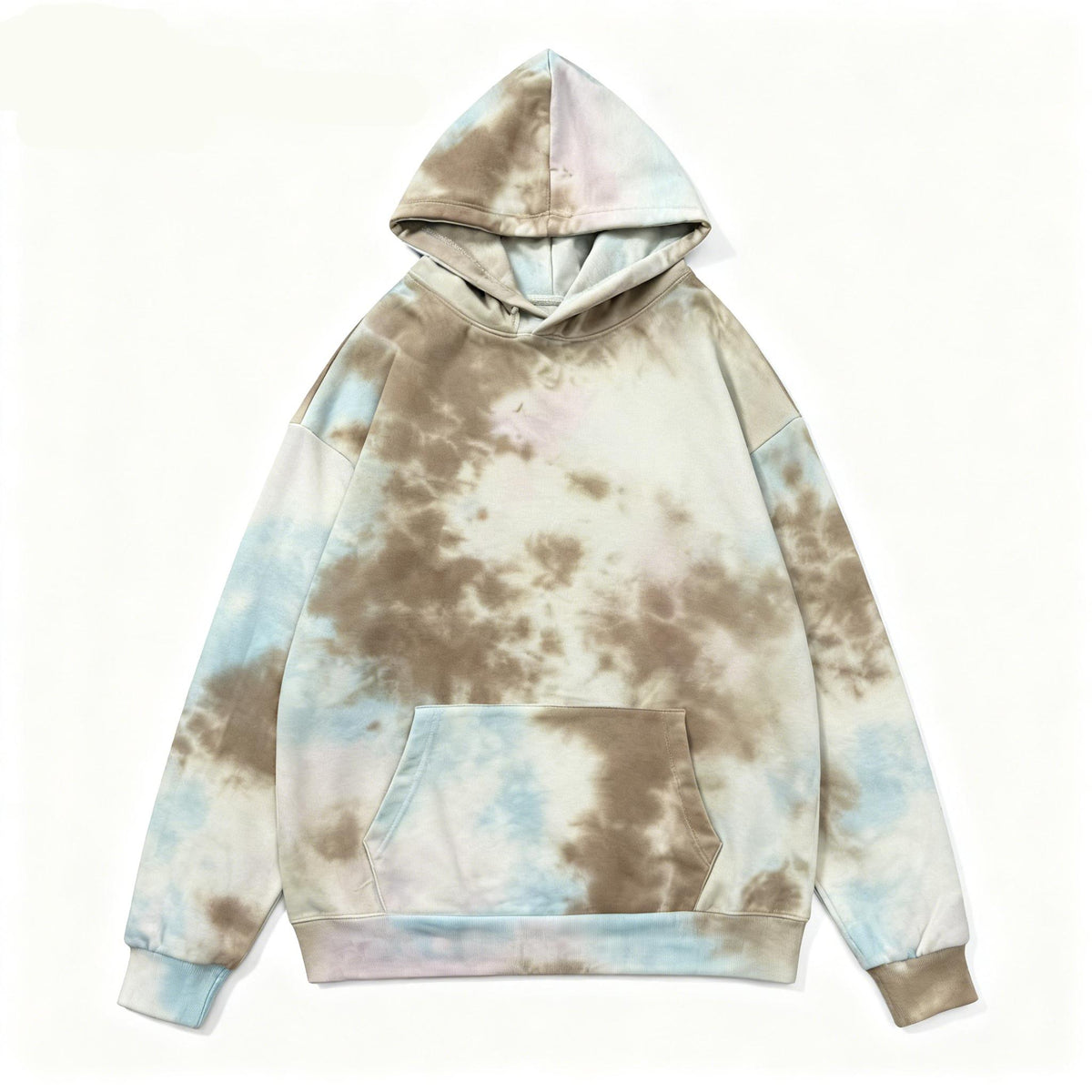 Holafish Allover-Pattern Hoodie, Tie-Dye, Sky Blue, tie-dye hoodie front flat lay.