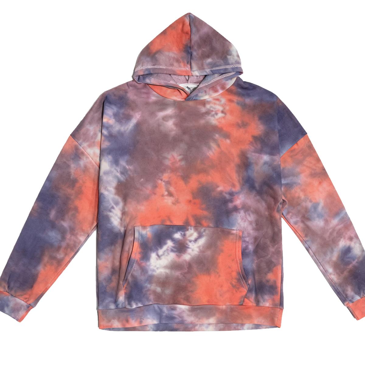 Holafish Allover-Pattern Hoodie, Tie-Dye, Chocolate, tie-dye hoodie front flat lay.