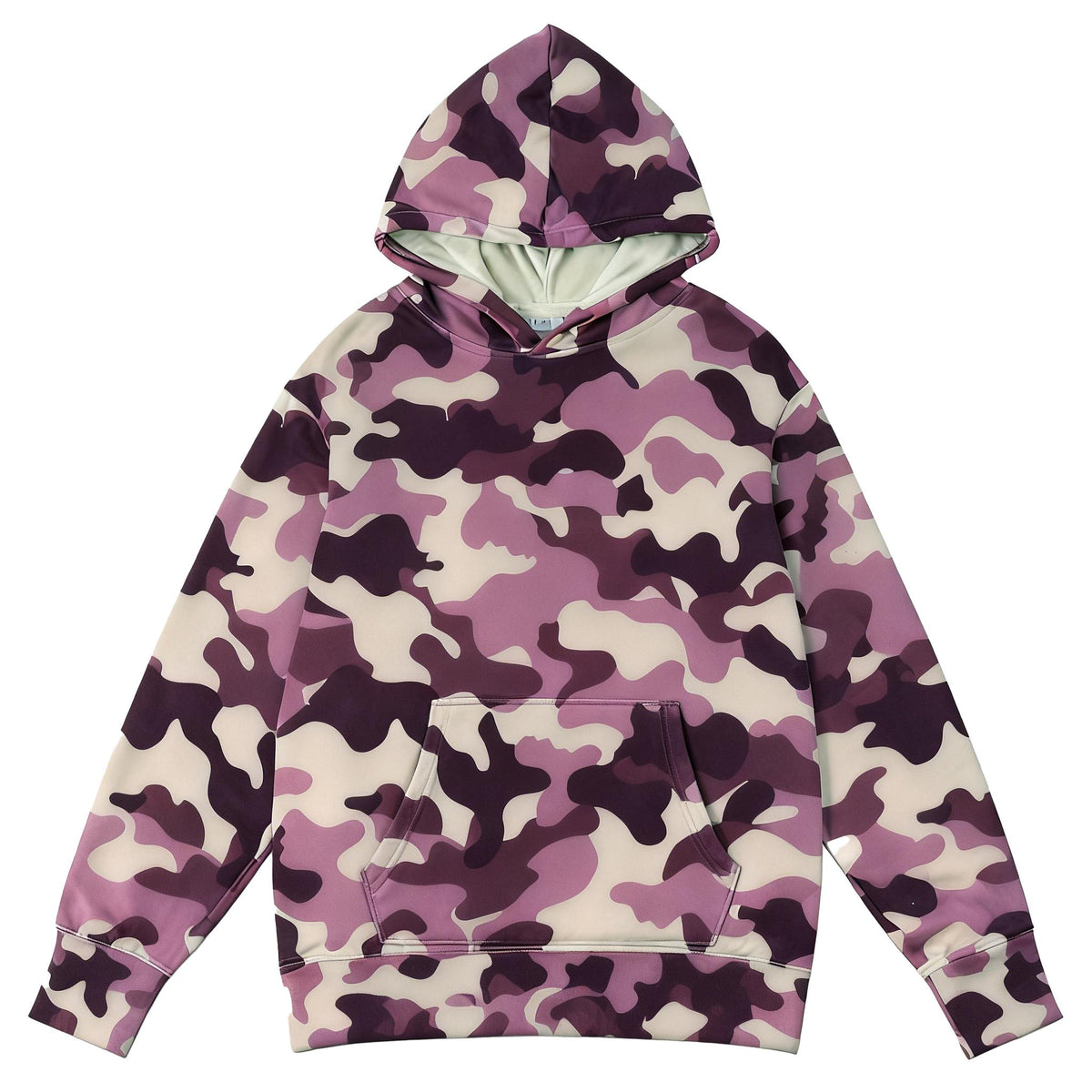 Holafish Allover-Pattern Hoodie, Camouflage, Wine, camouflage hoodie front flat lay.