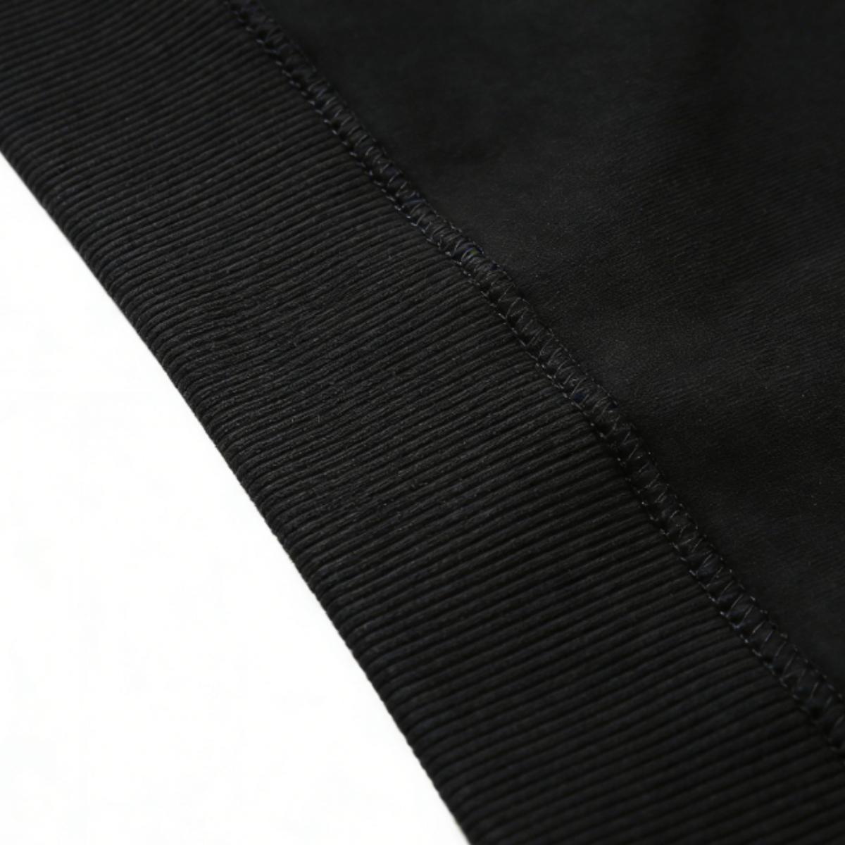 Holafish Fleece Hoodie, Asymmetric Leopard Star Back, Black, cuff seam detail.