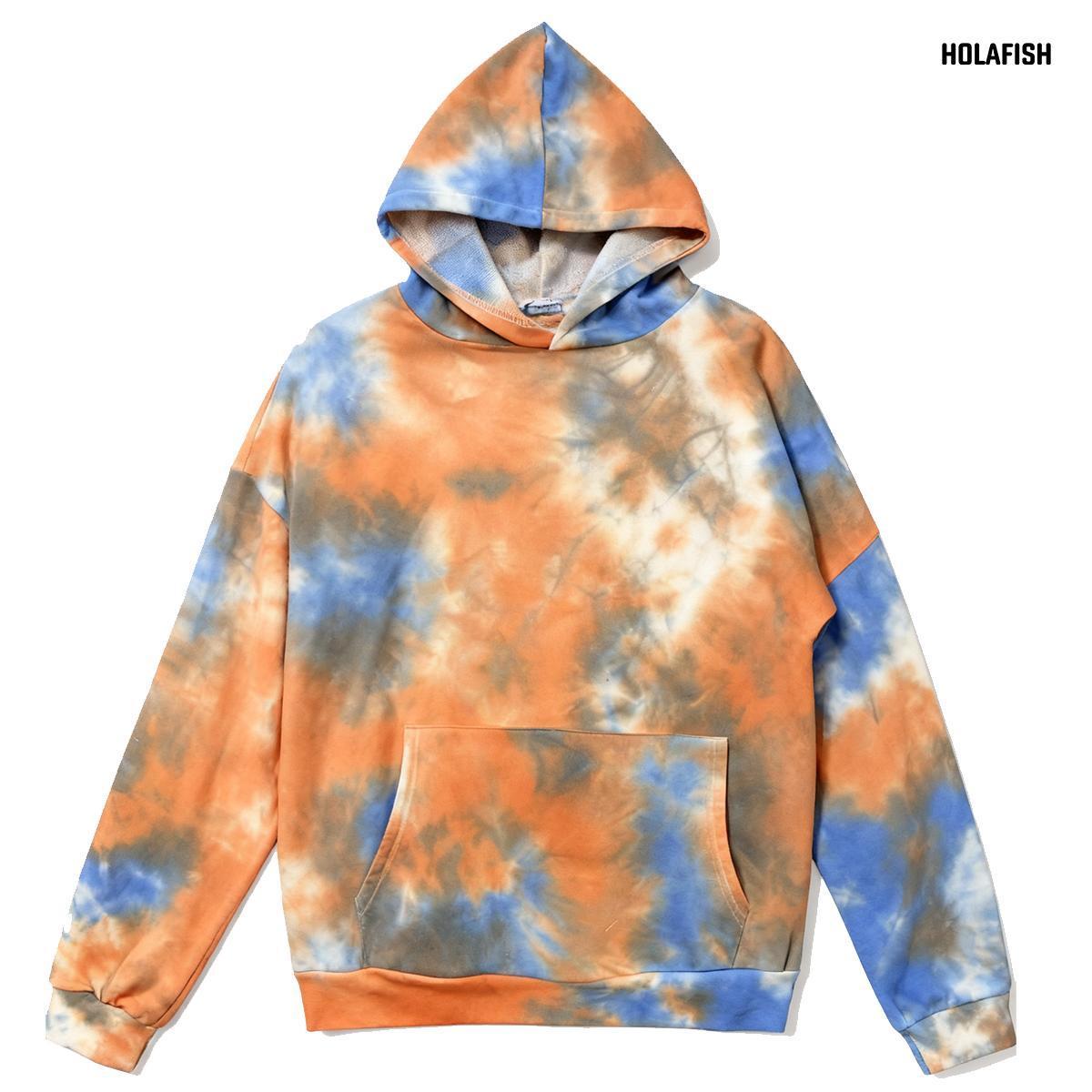 Holafish Allover-Pattern Hoodie, Tie-Dye, Burnt Orange, tie-dye hoodie front flat lay.
