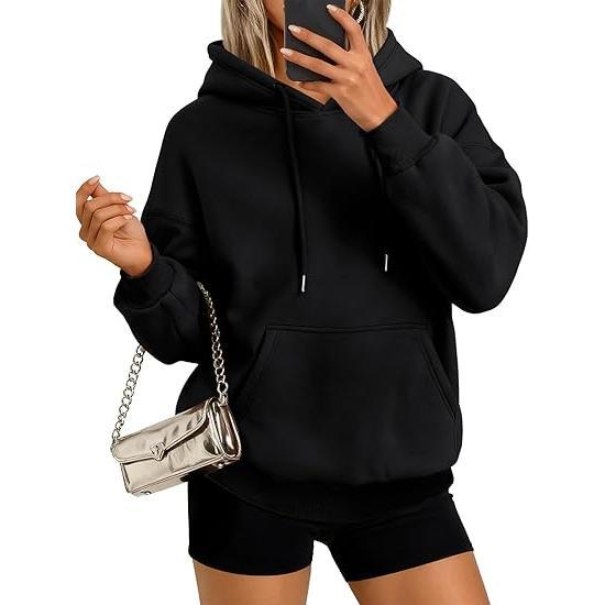 Holafish Fleece Hoodie, Outlined Leopard Star Back, Black, model plain-front view; star is on back.