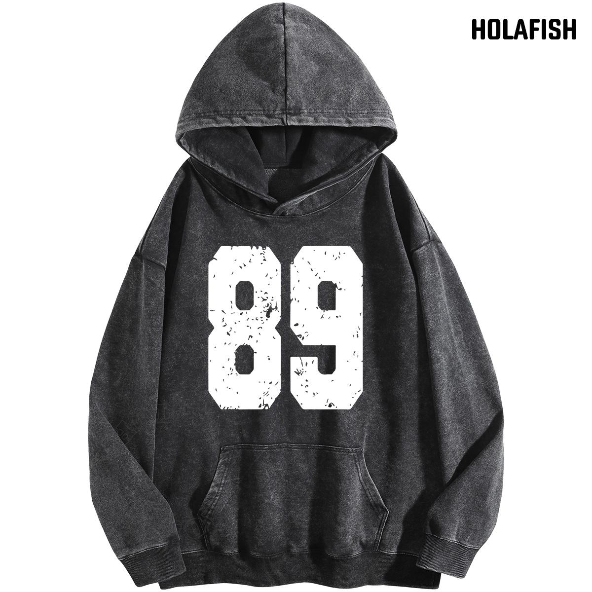 Holafish Acid-Wash Hoodie, 89, Black, front flat lay.